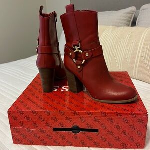 Guess Red Ankle Boots with Gold Accents